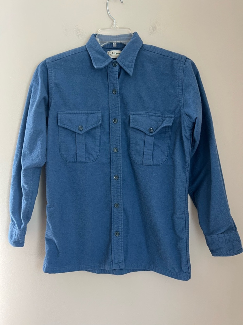 LL Bean Vintage Chamois Flannel Shirt Womens 14 Blue Button Up American Heritage
